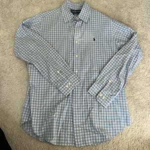 Men’s pink/blue long sleeve dress shirt